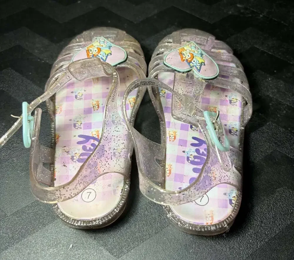 Bluey and Bingo Toddler Girls Jelly Fisherman Sandals with Heart Embellishments,